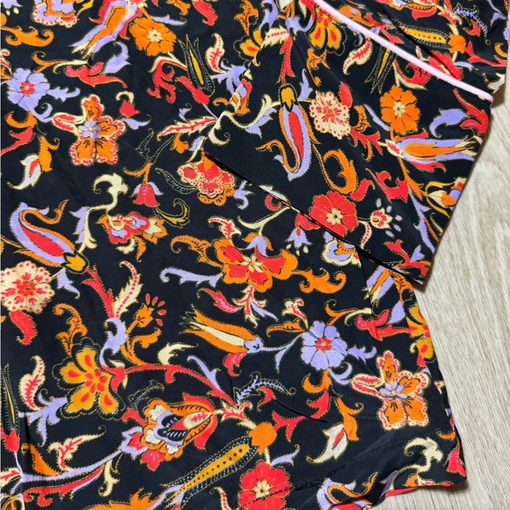 Derek Lam 10 Crosby‎ Paisley Floral Pajama Top Long Sleeve Button Women's Size 6